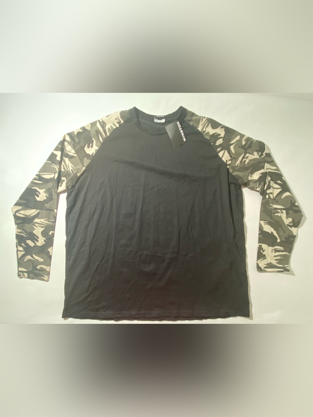 NEW 3XLT Tall Mens Winston Long Sleeve T-Shirt Cotton Camo Sleeves Black $50